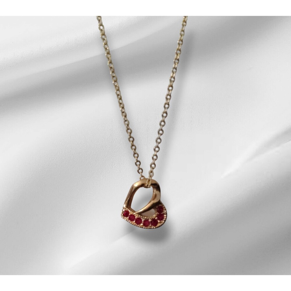 Vintage Laura Gayle Open Heart Necklace Red Stones Genuine Crystals 18 in chain